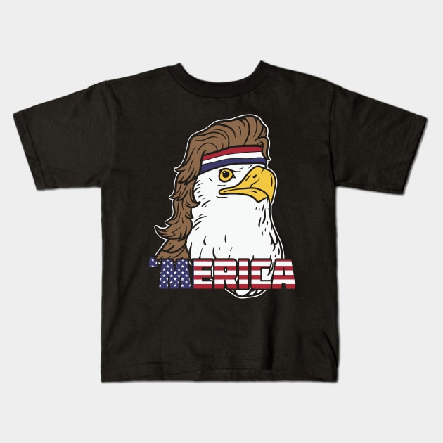 'Merica Bald Mullet Eagle Design Kids T-Shirt by Nowhereman78